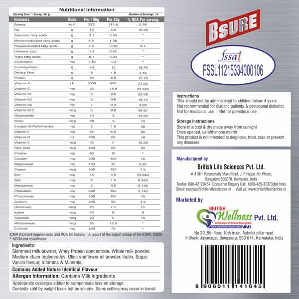 Bsure Complete | Balanced & Nutrition Supplement Drink Vanilla Flavour Drink For Immunity 400 G