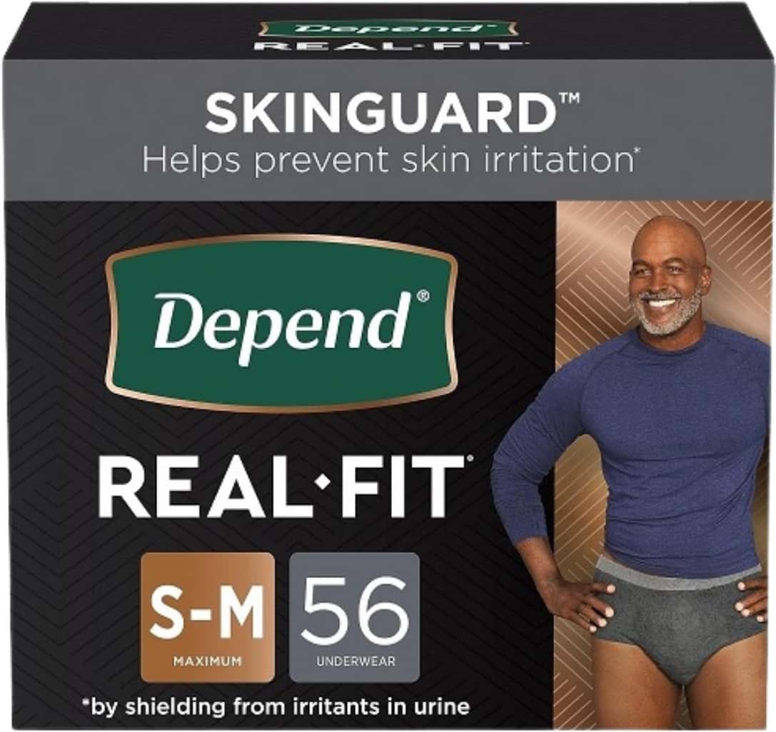 Depend Real Fit Incontinence Underwear For Men| Maximum Absorbency| S/M| Black| 56n
