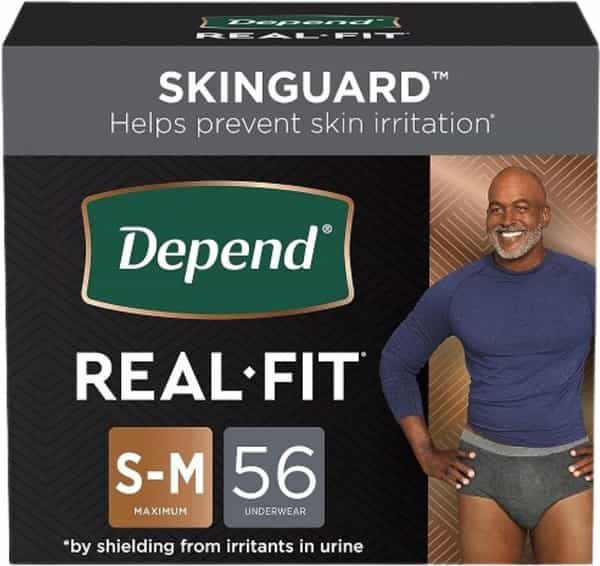 Depend Real Fit Incontinence Underwear For Men| Maximum Absorbency| S/M| Black| 56N