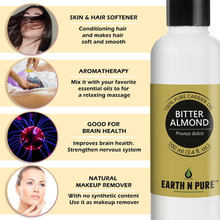 Earth N Pure Bitter Almond Oil - 100 Ml (3.4 Fl. Oz.) Hair Oil (100 Ml)