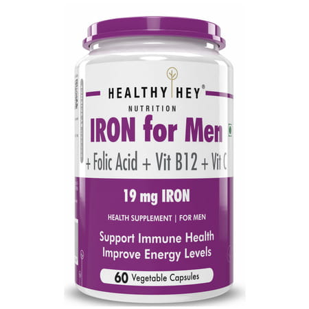 Healthyhey Iron Supplement For Men - With Vitamin B12 & Vitamin C 60 Veg Caps.