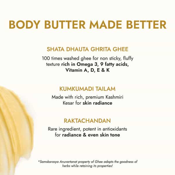 Kapiva Ghee Kumkumadi Body Butter (200 G) | 100 Times Washed Ghee For 24 Hours Moisturization