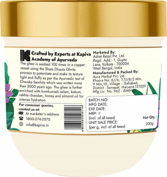 Kapiva Ghee Kumkumadi Body Butter (200 G) | 100 Times Washed Ghee For 24 Hours Moisturization