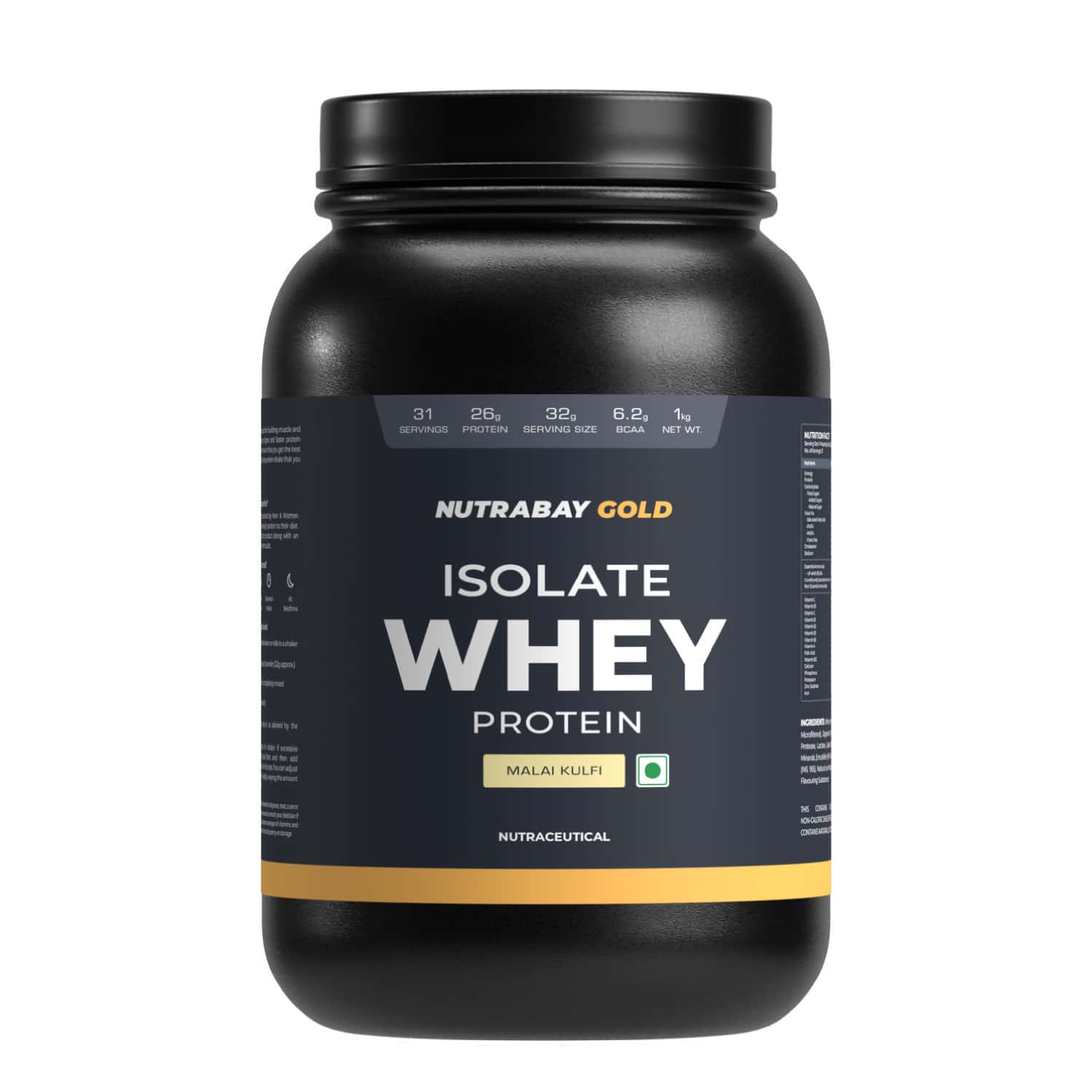 Nutrabay Gold 100% Whey Protein Isolate|26g Protein|muscle Support & Recovery|malai Kulfi | 1 Kg