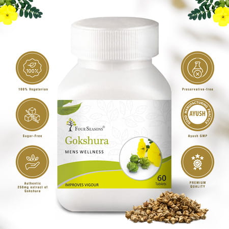 Four Seasons Gokshura Tablets, 60 Tabs | Boost Energy, Testosterone, Performance, Muscle, & Vigour