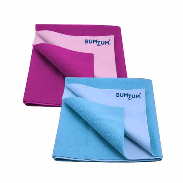 Bumtum Dry Sheet Leakproof Baby Bed Protector (Grape + Aqua Bluemedium Size 100*70Cm|Pack Of 2)