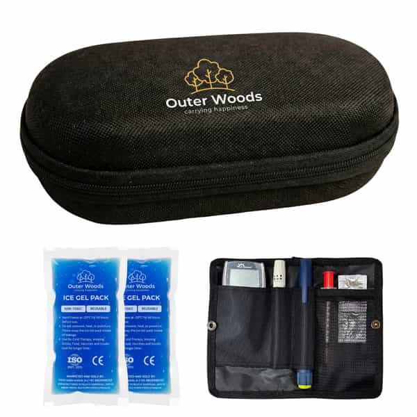 Outer Woods Insulin Cooler Bag Pro With 2 Ice Gel Packs | 8+ Hrs Cooling | Hard Case - Black