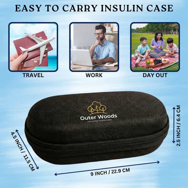 Outer Woods Insulin Cooler Bag Pro With 2 Ice Gel Packs | 8+ Hrs Cooling | Hard Case - Black