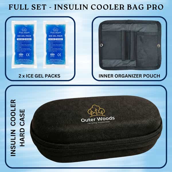 Outer Woods Insulin Cooler Bag Pro With 2 Ice Gel Packs | 8+ Hrs Cooling | Hard Case - Black