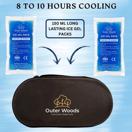 Outer Woods Insulin Cooler Bag Pro With 2 Ice Gel Packs | 8+ Hrs Cooling | Hard Case - Black