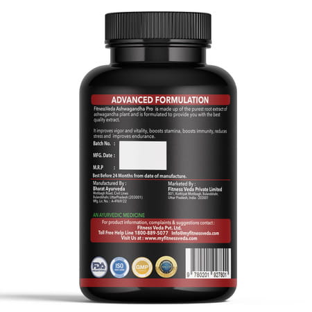Fitness Veda Ashwagandha Pro 1000 Mg - High Potency Ashwagandha Capsules For Enhanced Absorption
