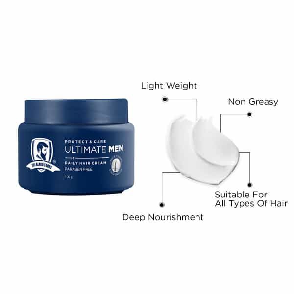 The Beard Story Paraben Free Protect Care Ultimate Men Daily Hair Cream With Vit E | Anti Frizz 100G