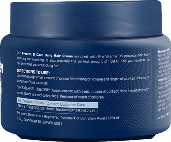 The Beard Story Paraben Free Protect Care Ultimate Men Daily Hair Cream With Vit E | Anti Frizz 100G