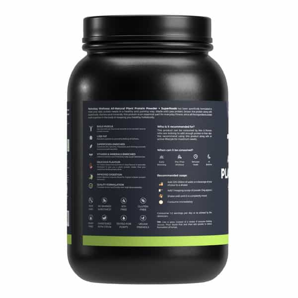 Nutrabay Wellness All-Natural Plant Protein Powder + Superfoods Gourmet Chocolate (Stevia) - 1Kg