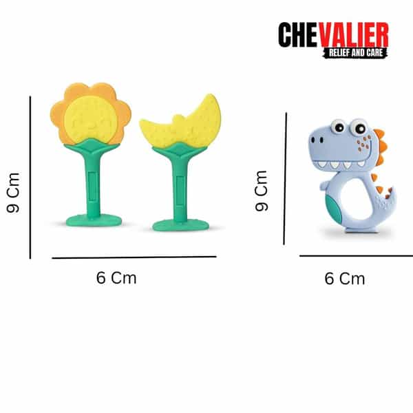 Chevalier Soft Silicone Rubber Baby Teether | Soothes Sore Gums Chew Infant Toy Combo 3 Symyds