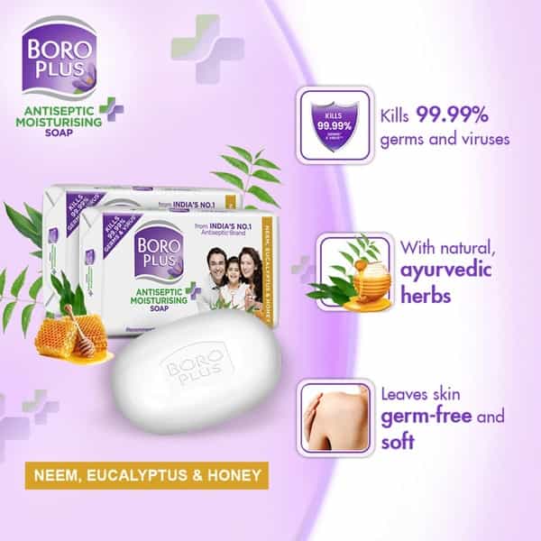 Boroplus Antiseptic Moisturising Soap - Neem | Eucalyptus & Honey - Pack Of 6
