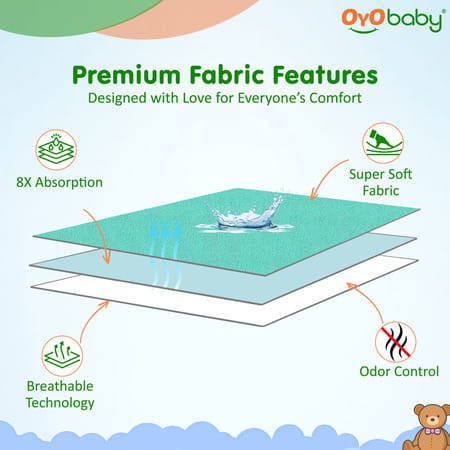 Oyo Baby Waterproof Bed Protector Baby Dry Sheet Small Sea Green (50 Cm X 70 Cm)