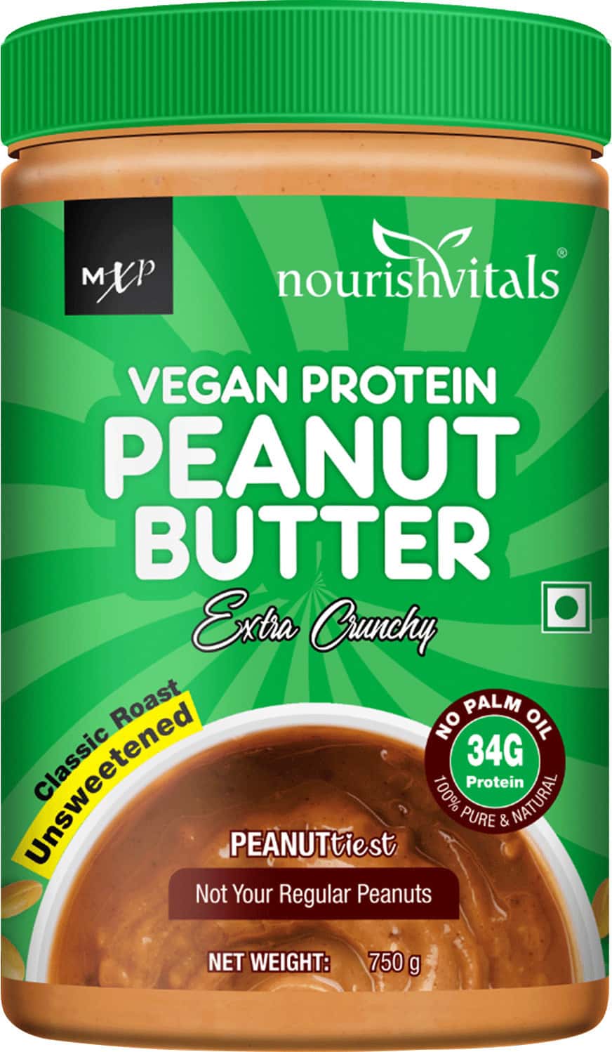 Nourishvitals Vegan High Protein Peanut Butter No Added Sugar Salt Or Oils 750 G