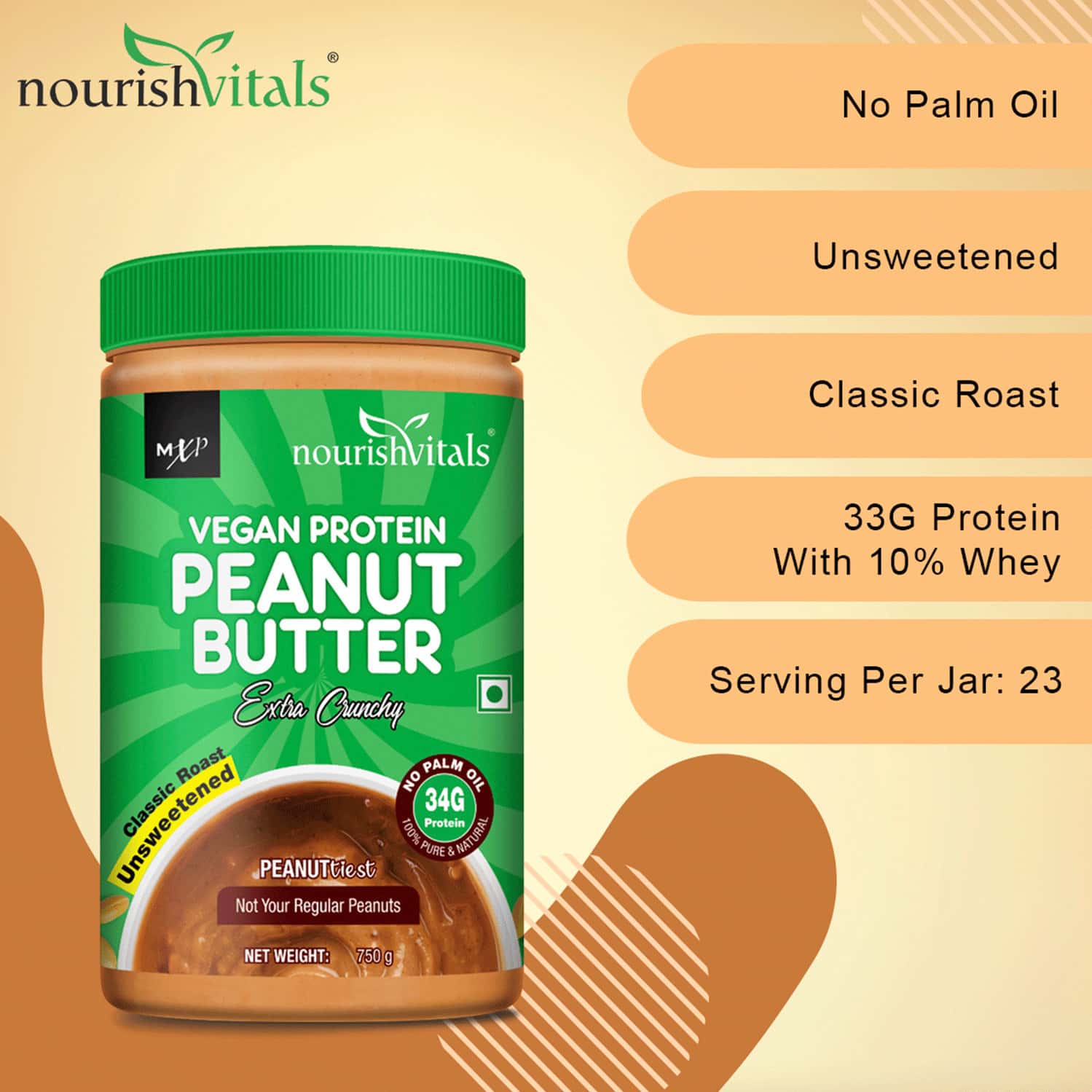 Buy NOURISHVITALS VEGAN HIGH PROTEIN PEANUT BUTTER NO ADDED SUGAR SALT