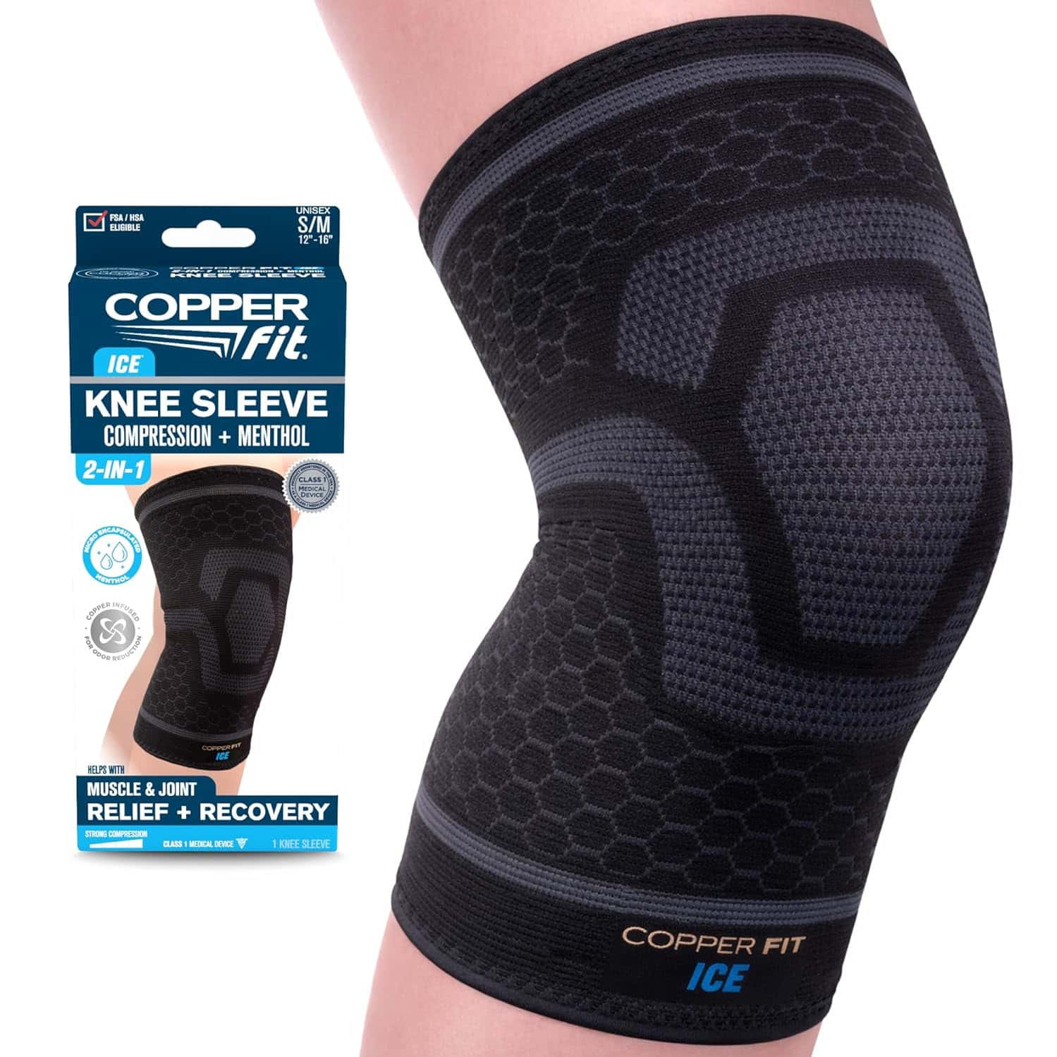 Copper Fit Ice Knee Sleeve Adults Menthol Infused Black S/M 1 Count