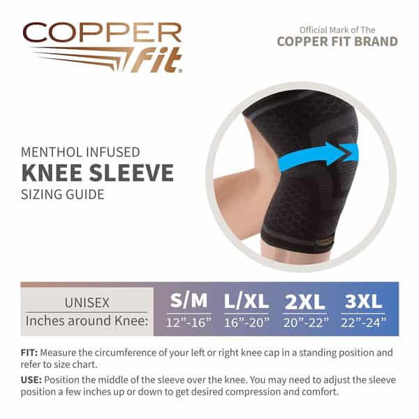 Copper Fit Ice Knee Sleeve Adults Menthol Infused Black S/M 1 Count