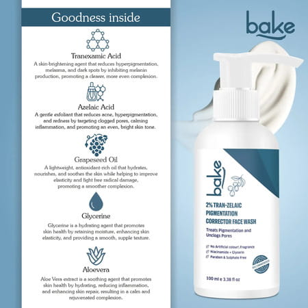 Bake 2% Tran-Zelaic Pigmentation Corrector Milky Face Wash (100Ml)