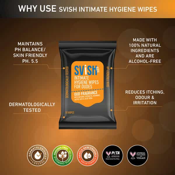 Svish On The Go Intimate Hygiene Wipes For Men (Pack Of 4 | 40 Wipes) L Skin Friendly Ph