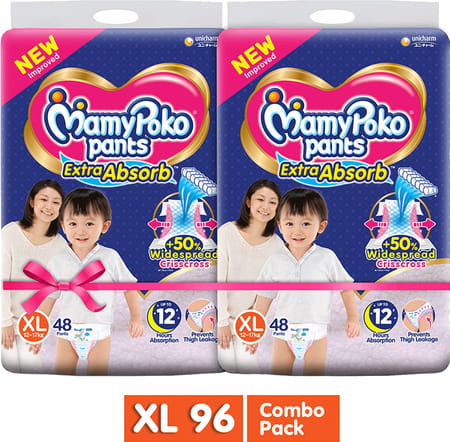 Mamypoko Pants Extra Absorb Diapers (Extra Large) 12-17 Kg - 96 Diapers