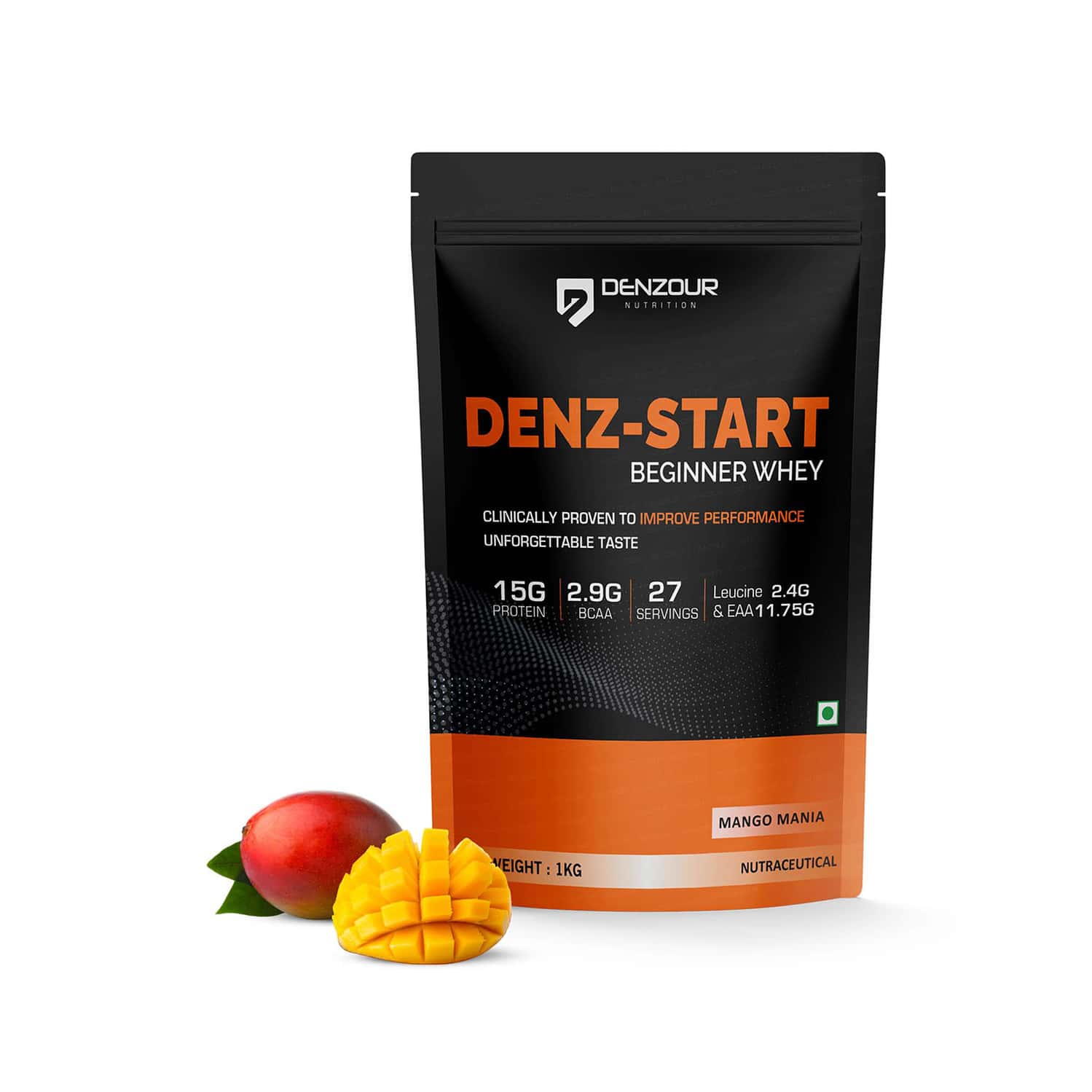 Denzour Nutrition Denz - Start Beginner's Whey Protein Powder | For Men & Women - Mango Mania | 1kg