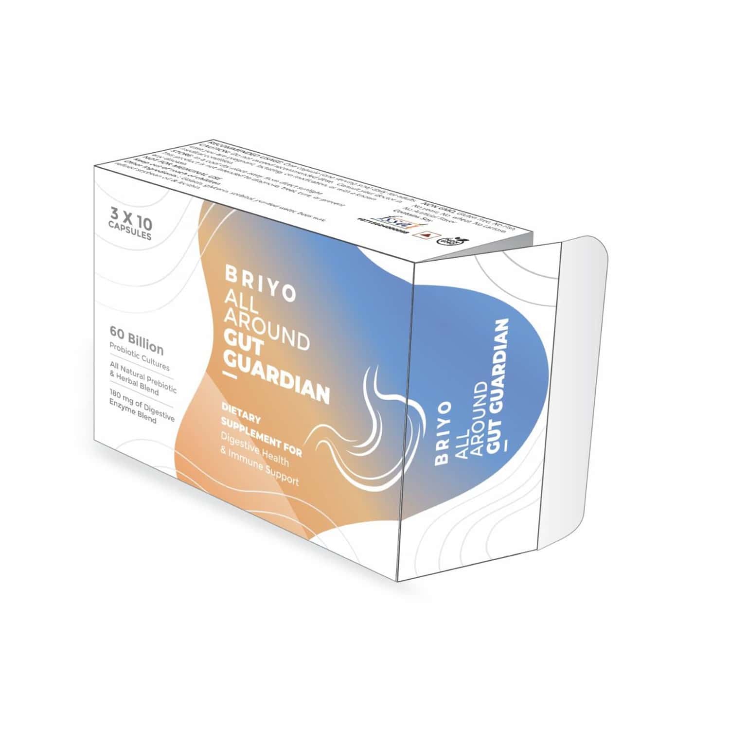 Briyo All Around Gut Guardian- 60 Billion Cfu Probiotics Prebiotics Digestive Enzymes & Herbs - 30n