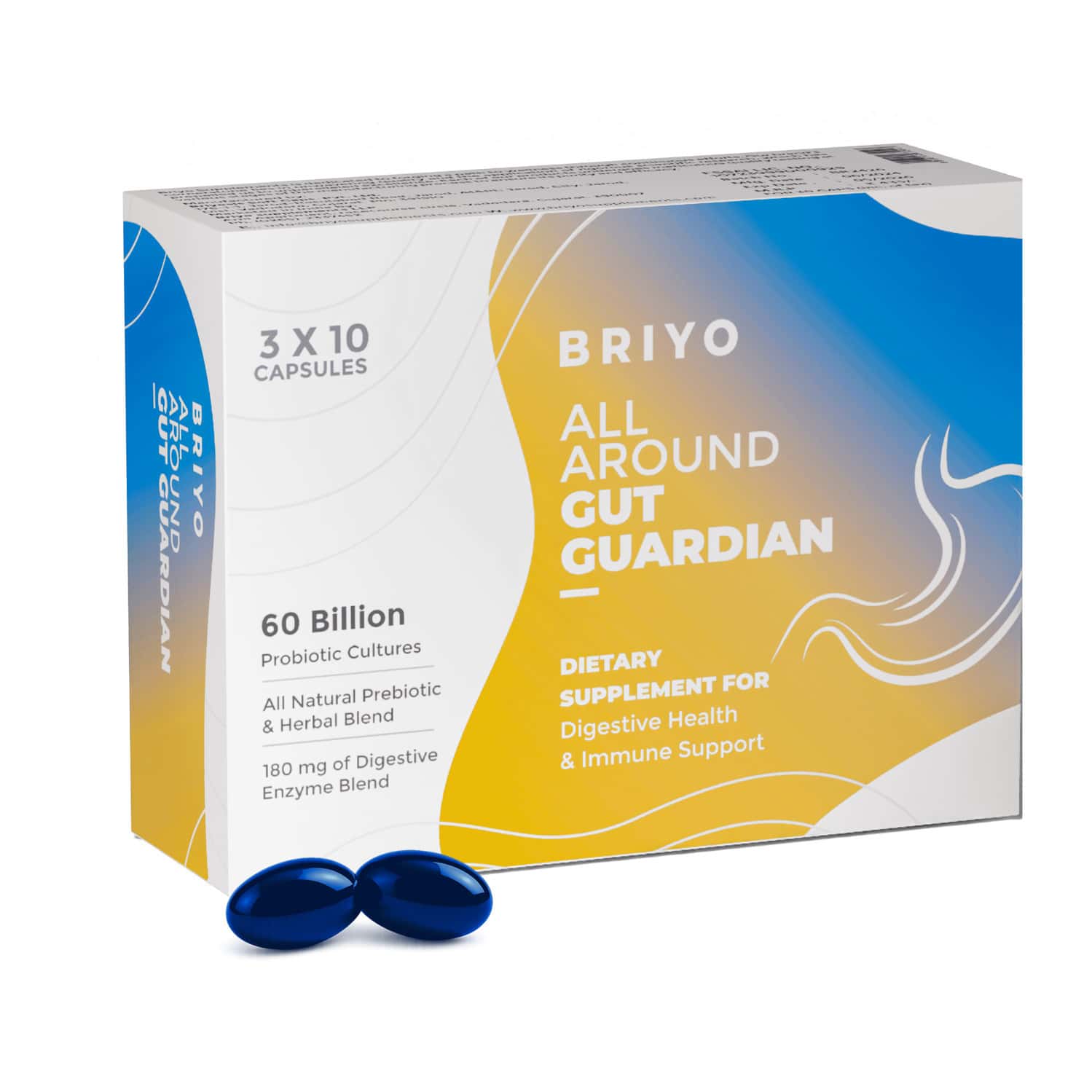 Briyo All Around Gut Guardian- 60 Billion Cfu Probiotics Prebiotics Digestive Enzymes & Herbs - 30n