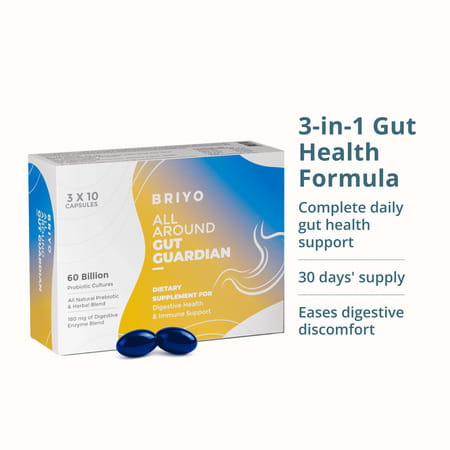 Briyo All Around Gut Guardian- 60 Billion Cfu Probiotics Prebiotics Digestive Enzymes & Herbs - 30N