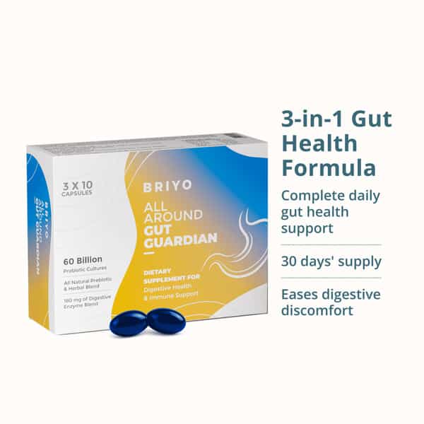 Briyo All Around Gut Guardian- 60 Billion Cfu Probiotics Prebiotics Digestive Enzymes & Herbs - 30N