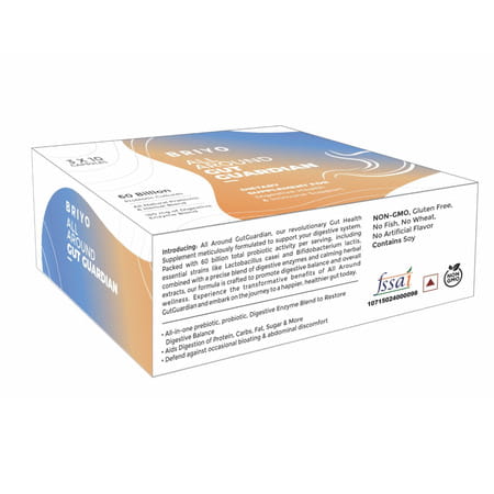 Briyo All Around Gut Guardian- 60 Billion Cfu Probiotics Prebiotics Digestive Enzymes & Herbs - 30n
