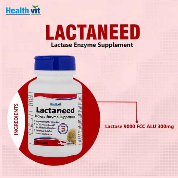 Healthvit Lactaneed Lactase Enzyme Supplement 300Mg For Lactose Intolerance - 60 Capsules