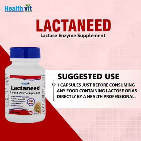 Healthvit Lactaneed Lactase Enzyme Supplement 300Mg For Lactose Intolerance - 60 Capsules