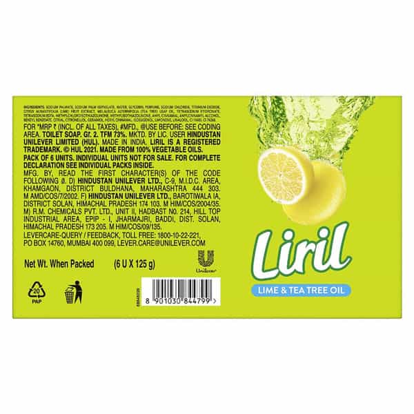 Liril Lime & Tea Tree Oil Soap 125 G (Pack Of 6)