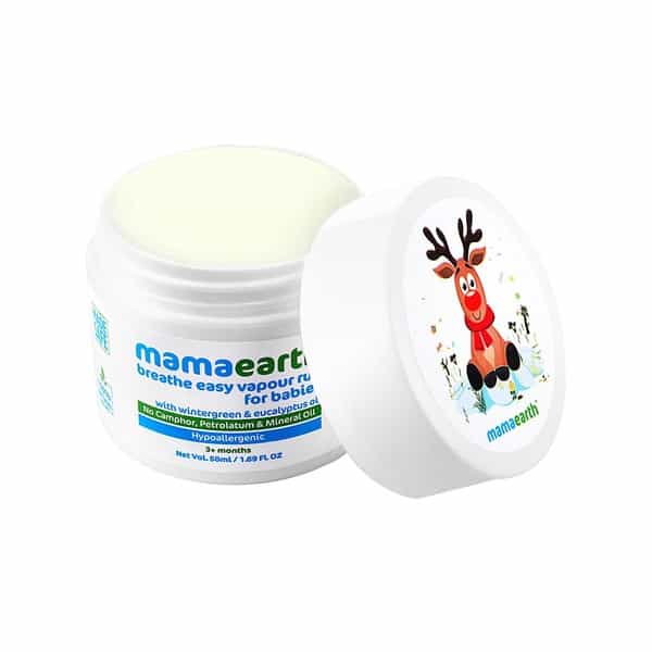 Mamaearth Natural Breathe Easy Wintergreen Eucalyptus And Tulsi Vapour Rub Balm Container Of 50 Ml