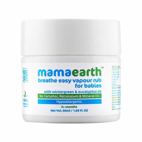 Mamaearth Natural Breathe Easy Wintergreen Eucalyptus And Tulsi Vapour Rub Balm Container Of 50 Ml