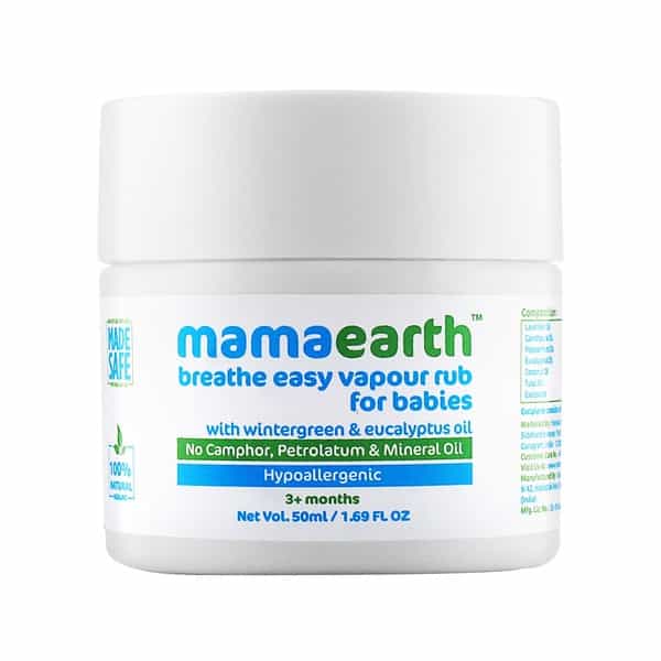 Mamaearth Natural Breathe Easy Wintergreen Eucalyptus And Tulsi Vapour Rub Balm Container Of 50 Ml