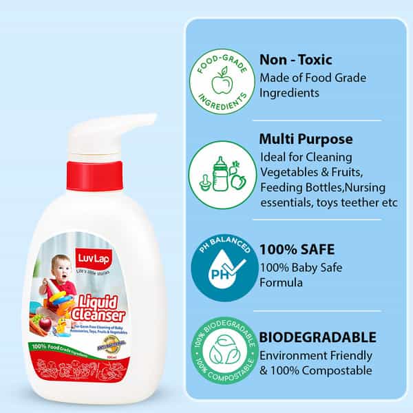 Luvlap Liquid Cleanser Anti-Bacterial Food Grade For Baby Bottles Accessories And Vegetables 500Ml