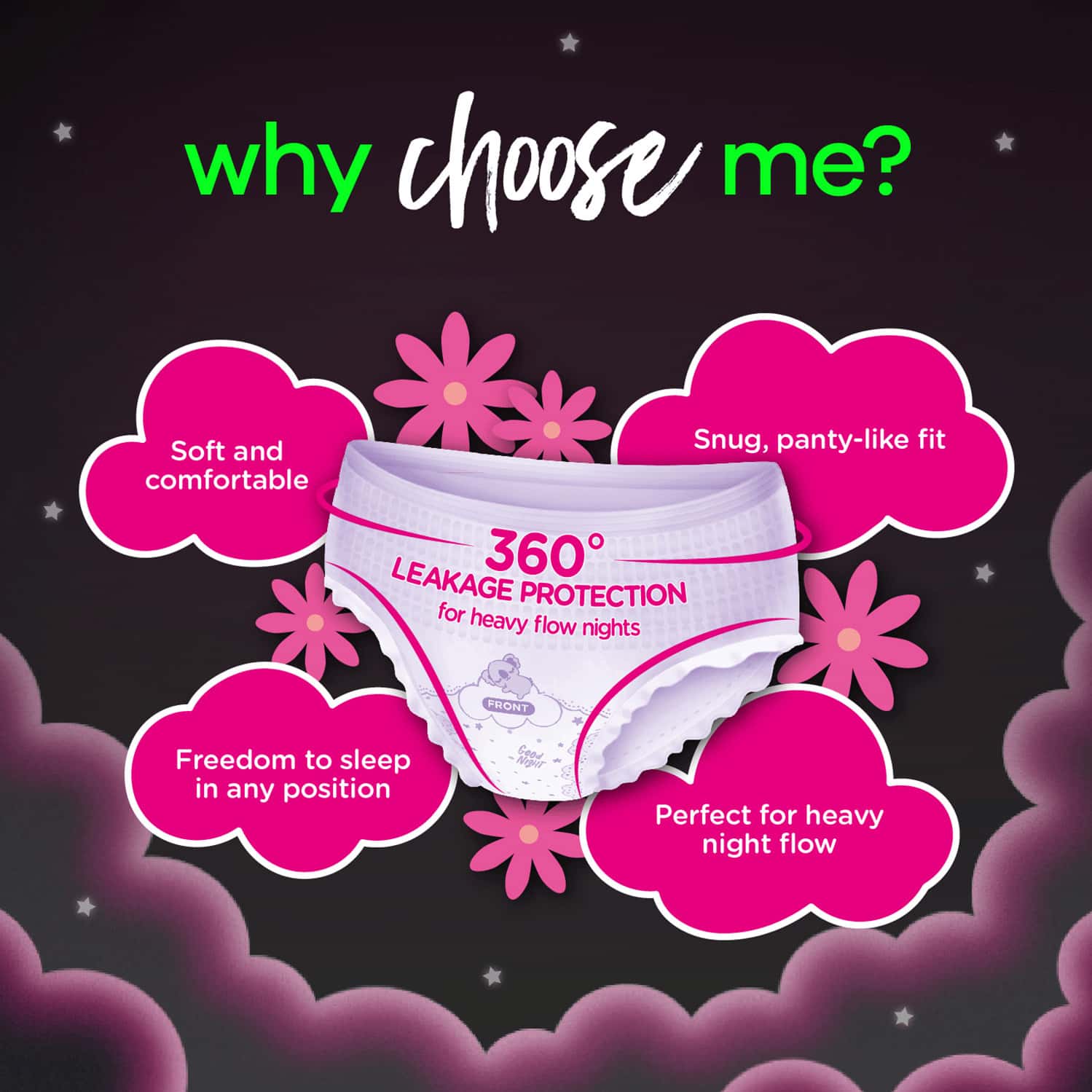 Buy WHISPER BINDAZZZ NIGHTS PERIOD PANTIES PACK OF 6 PANTS Online & Get