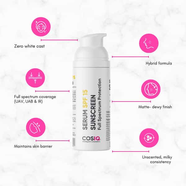 Cos-Iq Indoor Sunscreen Serum Spf 15 Pa++++ Broad Spectrum 30Ml Uva Uvb And Ir Protection