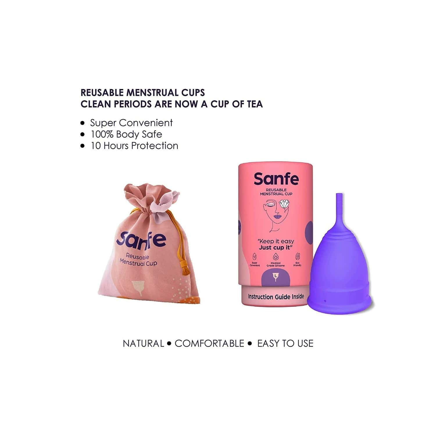 Sanfe Reusable Menstrual Cup With No Rashes Leakage Or Odor-Premium Design Large Size(Pack Of 2)