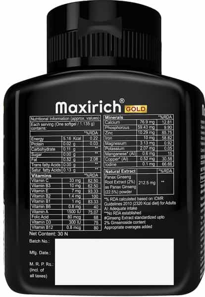 Maxirich Gold Advanced Daily Supplement Bottle | 30 Capsules (Pack Of 2)