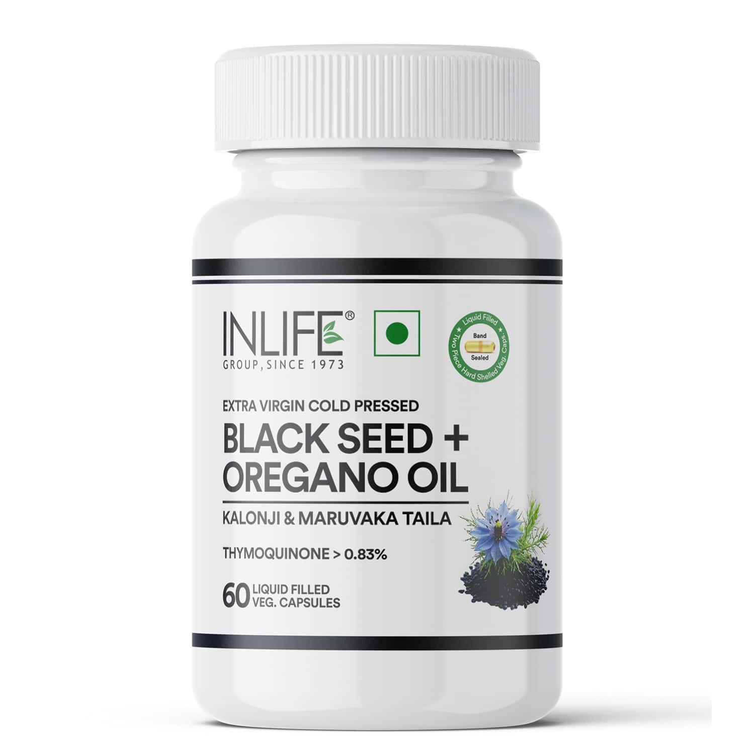 Inlife Black Seed Oil (480mg) & Oregano Oil (20mg 50:1) | Extra Virgin Cold-pressed 60 Veg Capsules