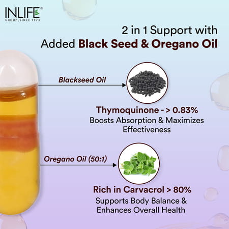 Inlife Black Seed Oil (480mg) & Oregano Oil (20mg 50:1) | Extra Virgin Cold-Pressed 60 Veg Capsules