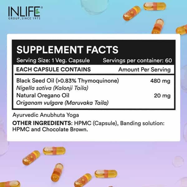 Inlife Black Seed Oil (480Mg) & Oregano Oil (20Mg 50:1) | Extra Virgin Cold-Pressed 60 Veg Capsules