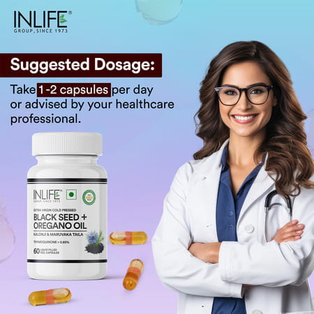 Inlife Black Seed Oil (480mg) & Oregano Oil (20mg 50:1) | Extra Virgin Cold-Pressed 60 Veg Capsules