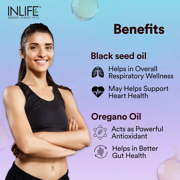Inlife Black Seed Oil (480Mg) & Oregano Oil (20Mg 50:1) | Extra Virgin Cold-Pressed 60 Veg Capsules